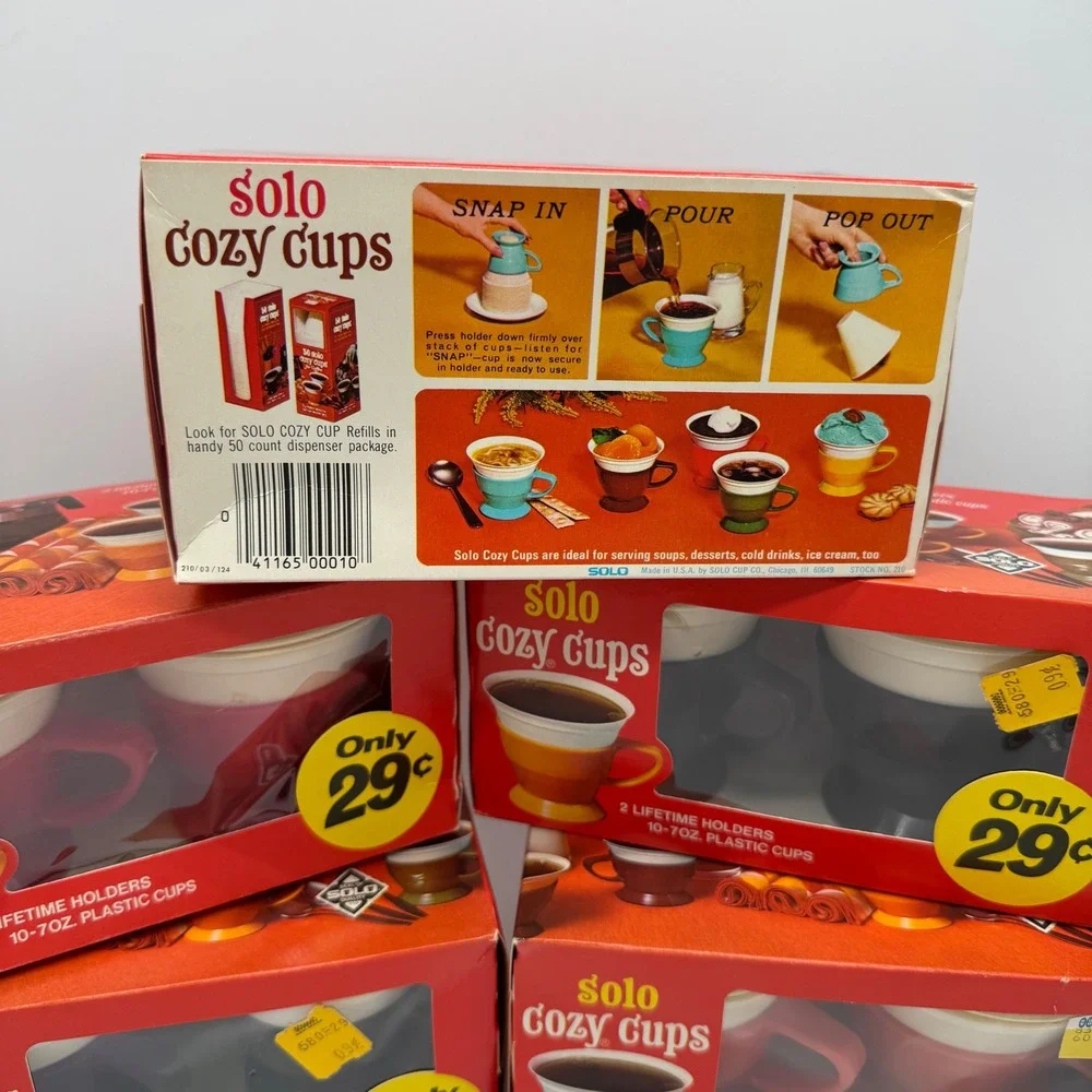 Vintage Solo Cozy Cups Lot of 5 Boxes New Old Stock 1970s MCM Red Black Plastic
